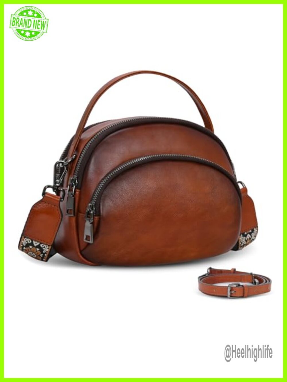 Genuine Leather Crossbody Bag Small Shoulder Purse Multi-Compartment